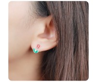 Red Tulip Silver Ear Stud STS-3467